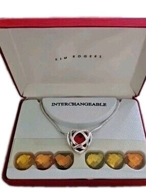 Kim Rogers Interchangeable Necklace Pendent Gift Set 7 Multi-colored Gem Stones